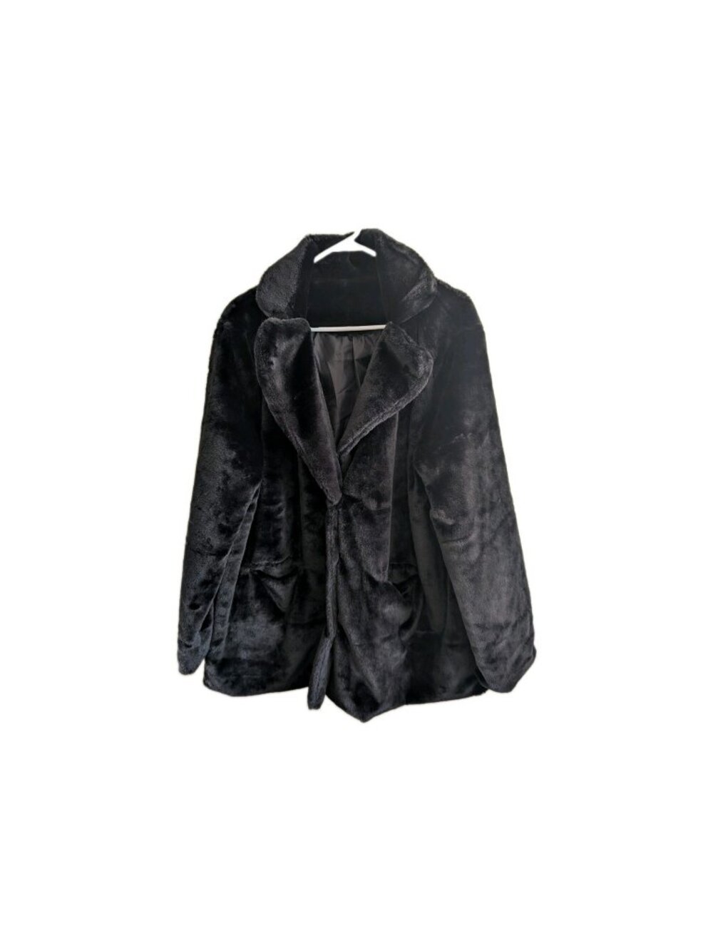 Y2K Glam Faux Fur Coat Women's 3XL Black Lapel Collar Snap Jacket Mob Wife